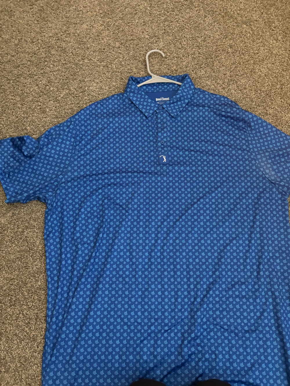Blue Short-Sleeve Polo with Subtle Pattern